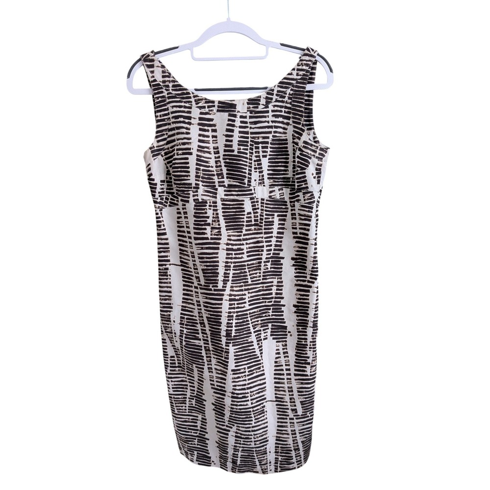 S Max Mara Vintage Abstract Print Sheath Dress 100% Cotton Brown Cream Size 6